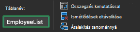 Táblázat neve mező a Mac Excel-ben