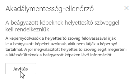 Az Outlook Akadálymentesség panelje