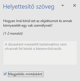 A Win32 Word Helyettesítő szöveg panelje díszítőelemekhez