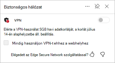 képernyőkép az Edge biztonságos hálózati adatkorlátjának frissítéséről