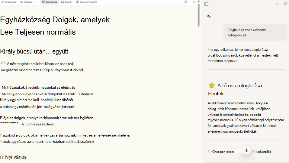 Képernyőkép az olvasási mód összegzéséről.