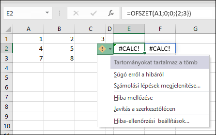 #CALC! hiba – A tömb tartományokat tartalmaz