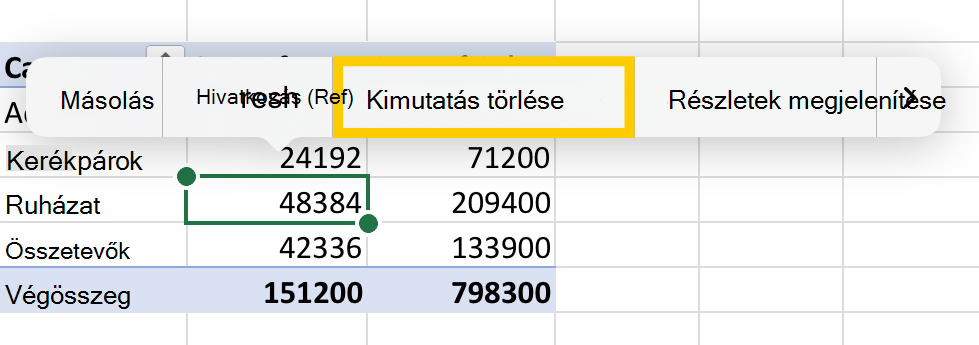 A Kimutatás törlése lehetőség az iPad helyi menüjéből.