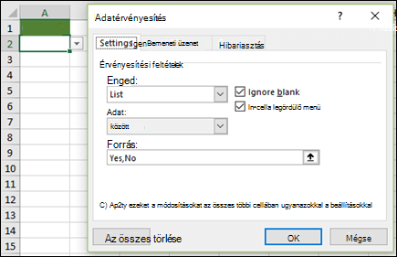 Manuálisan megadott forrású legördülő lista