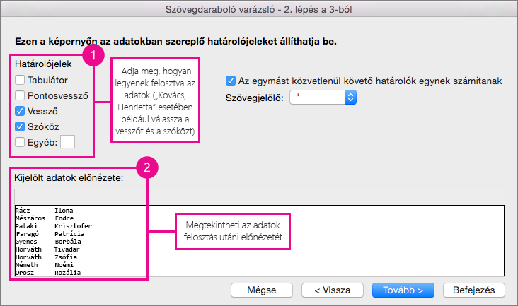 Step 2 in the wizard, Under Delimeters, pick how your data is split; Under Preview, you can see a preview of your data