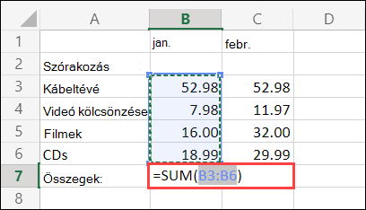 Webes Excel AutoSzum cella
