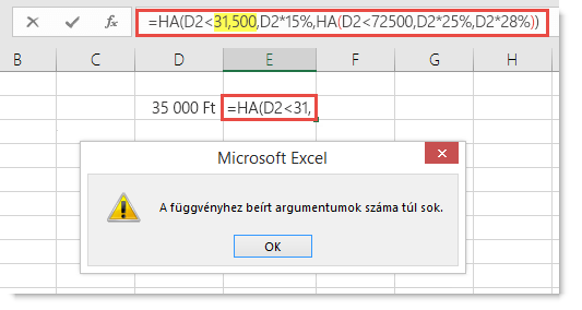 Üzenet az Excelben, ha vesszőt vesz fel egy értékbe.