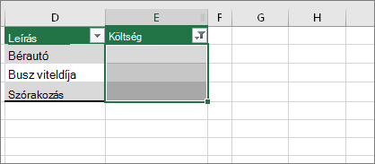 Kijelölt szűrt üres cellák
