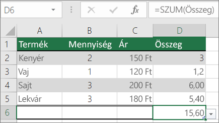 Példa a SZUM forrmulára