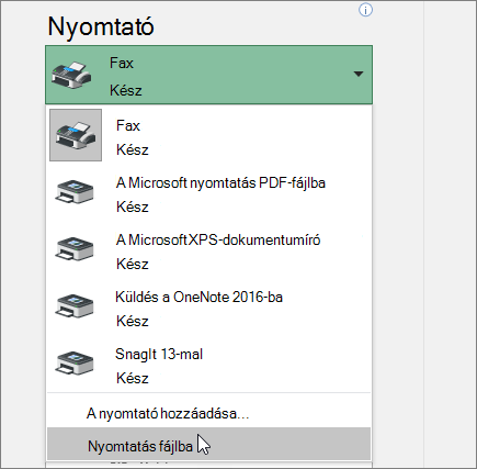 Nyomtatás fájlba beállítás