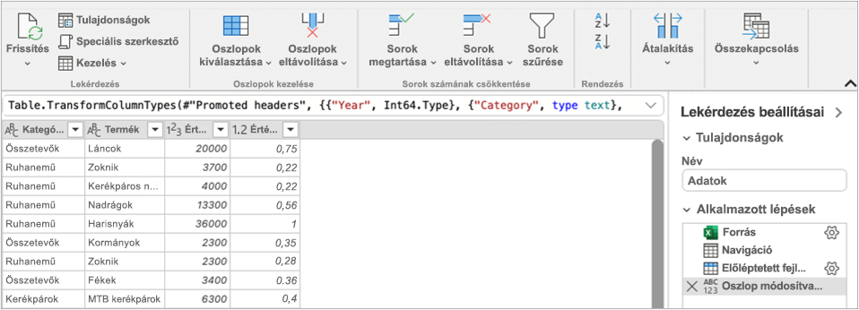 A Power Query szerkesztője