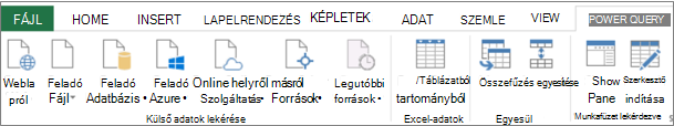 Az Excel 2013 Power Query menüszalagja