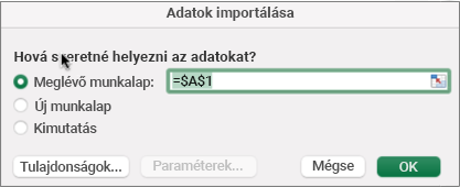 Az adatok megkereséséhez használt Adatok importálása párbeszédpanel