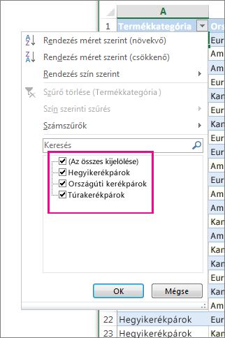 Szűrés a lista elemeinek kiválasztásával