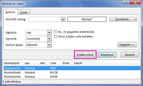 Minden egyesített cella megkeresése