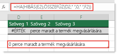 A HA és a HIBÁS függvény használata kerülő megoldásként a karakterláncok #ÉRTÉK! hiba esetén való összefűzéséhez