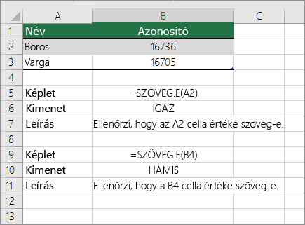 Példák ISTEXT függvényre