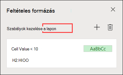 Szabályok kezelése a munkaablakon