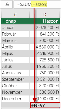 #NAME? hibát, amelyet a szintaxisban egy nem definiált névre való hivatkozás okoz