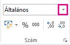 Számformátum mező a Kezdőlap lapon