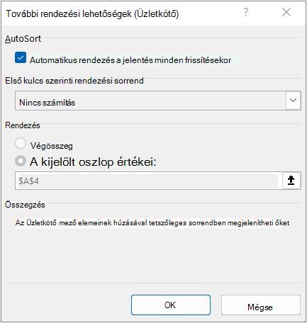 További rendezési lehetőségek párbeszédpanel
