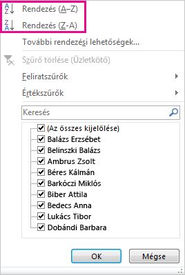 Rendező gombok