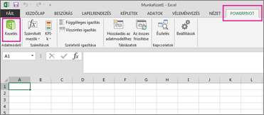 A PowerPivot lap és a Kezelés gomb