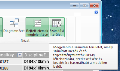A számítási terület a PowerPivot bővítményben