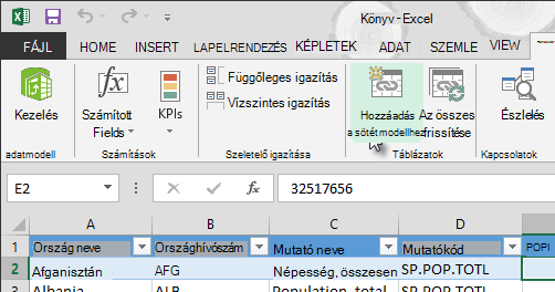 Új adatok hozzáadása az adatmodellhez