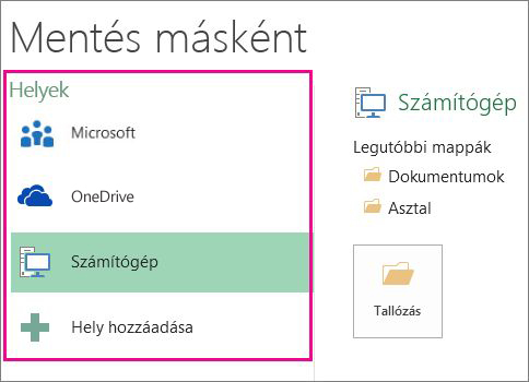 Hely kiválasztása