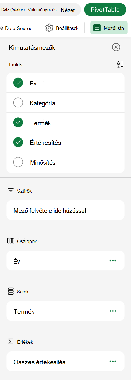 PivotTable on iPad Field list