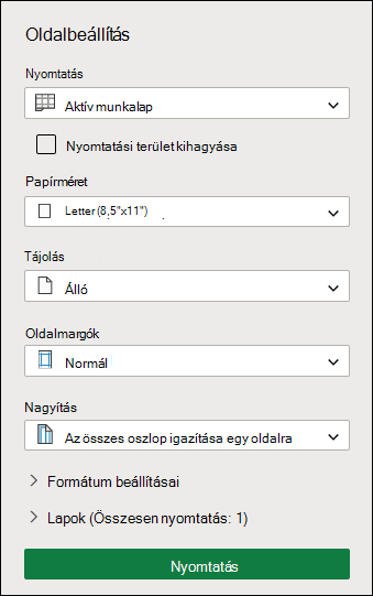Nyomtatóbeállítás képernyő