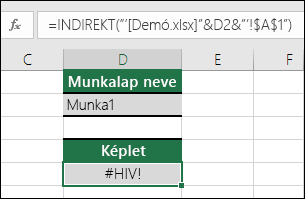 Példa egy bezárt munkafüzetre való KÖZVETLEN hivatkozással okozott #REF! hibára.
