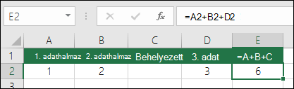 Az =A+B+C képletek nem frissülnek, ha sorokat vesz fel