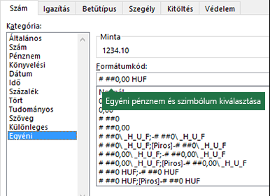 SZÖVEG függvény – Egyéni pénznem szimbólummal