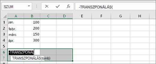=TRANSZPONÁLÁS(