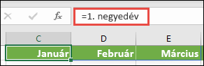 Használjon elnevezett tömbkonstanst egy képletben, például =1. negyedév, ahol az 1. negyedév meghatározása ={Január,Február,Március}
