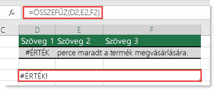 #ÉRTÉK! hiba az ÖSSZEFŰZ függvényben