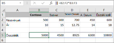 Példa több eredményt kiszámító tömbképletre