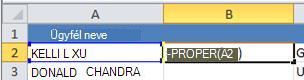 PROPER function in cell B2