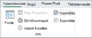 A Fejlesztőeszközök lap XML-parancsai