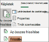 A menüszalag Frissítés parancsára mutató egérmutató egér