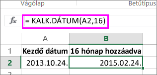 a KALK.DÁTUM függvény használata hónapok dátumhoz adására