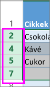 A rejtett sorokat vagy oszlopokat körülvevő fejlécek tartományának a kijelölése