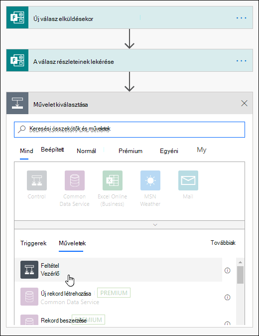 Feltétel kiválasztása műveletként a Power Automate-ben