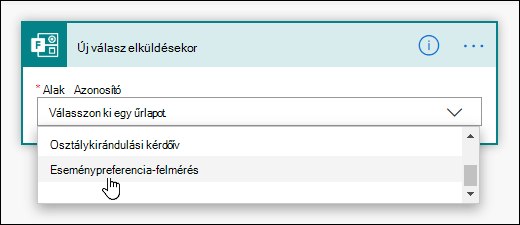 Űrlap kiválasztása az eseményindítóhoz a Power Automate-ben