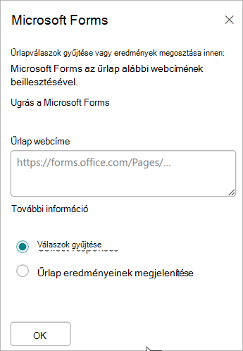 Illessze be az űrlap URL-címét az Űrlap webcíme mezőbe.