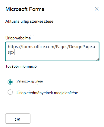 Az űrlap címe automatikusan megjelenik az Űrlap webcíme mezőben.