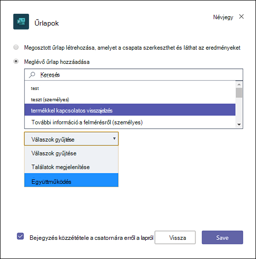 Meglévő csoportűrlap hozzáadása a Microsoft Teamshez