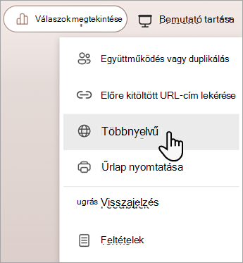 Képernyőkép a Nyelvek Microsoft-űrlaphoz vagy -teszthez való hozzáadásának többnyelvű funkciójával.